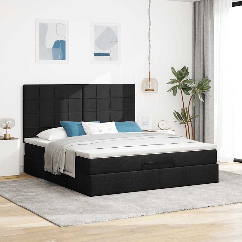 Casa si Gradina - Mobilier - Paturi si accesorii - Paturi - Cadru de pat otoman cu saltea tesatura neagra 160x200cm - Infinity.ro