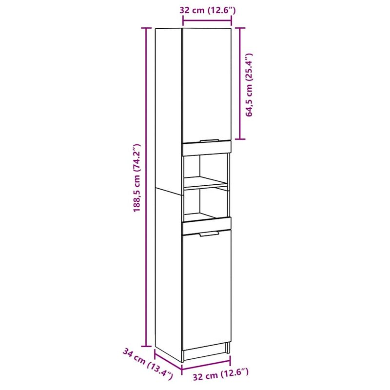 Casa si Gradina - Mobilier - Mobilier baie - Corpuri baie - Dulap de baie, gri beton, 32x34x188,5 cm, lemn compozit - Infinity.ro