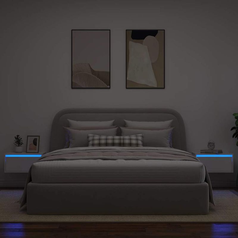 Casa si Gradina - Mobilier - Comode si corpuri - Noptiere - Noptiere montate pe perete cu lumini LED, 2 buc., alb - Infinity.ro