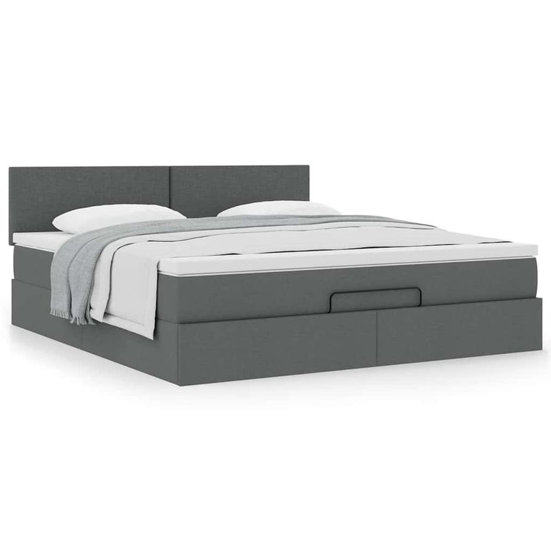 Casa si Gradina - Mobilier - Paturi si accesorii - Paturi - Cadru pat otoman cu saltea tesatura gri inchis 160x200 cm - Infinity.ro