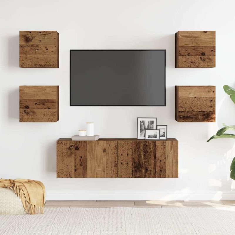 Casa si Gradina - Mobilier - Seturi de mobilier - Seturi living - Set dulap TV 5 piese montat pe perete lemn vechi lemn prelucrat, cantitate în pachet: 5, lăţime 100 cm - Infinity.ro