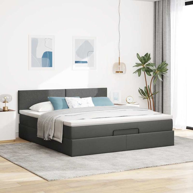 Casa si Gradina - Mobilier - Paturi si accesorii - Paturi - Cadru pat otoman cu saltea tesatura gri inchis 160x200 cm - Infinity.ro