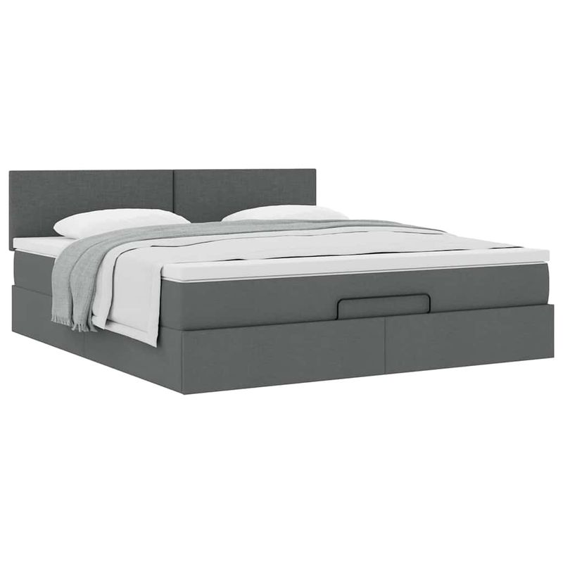 Casa si Gradina - Mobilier - Paturi si accesorii - Paturi - Cadru pat otoman cu saltea tesatura gri inchis 160x200 cm - Infinity.ro