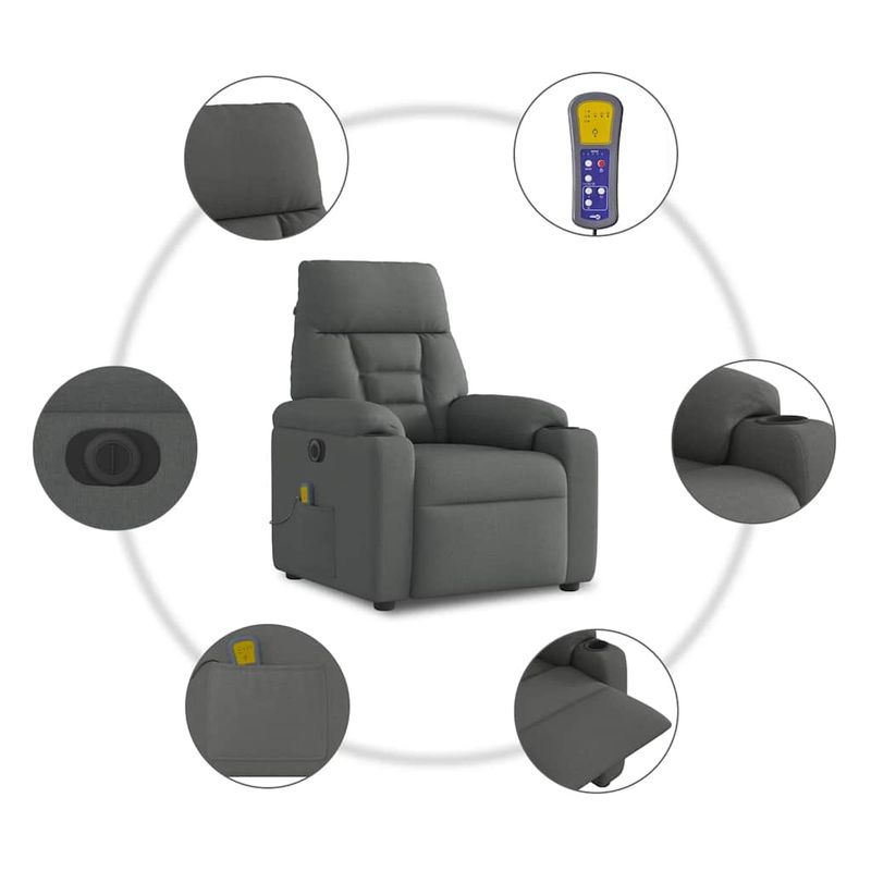 Ingrijire personala si Cosmetice - Sanatate si wellness - Articole wellness - Fotolii de masaj - Fotoliu electric de masaj rabatabil, gri inchis, textil - Infinity.ro