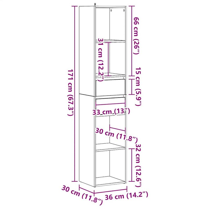 Casa si Gradina - Mobilier - Biblioteci si rafturi - Biblioteci - Biblioteca, stejar artizanal, 36x30x171 cm, lemn prelucrat - Infinity.ro