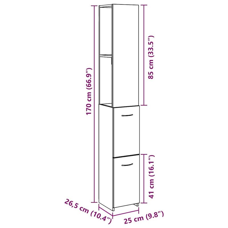 Casa si Gradina - Mobilier - Mobilier baie - Comode baie - Dulap de baie, lemn vechi, 25x25x170 cm, PAL - Infinity.ro