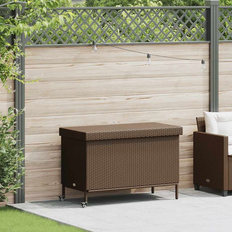 Casa si Gradina - Gradina si terasa - Mobilier exterior - Dulapuri si lazi depozitare exterior - Lada depozitare de gradina cu roti, maro 110x55x73 cm poliratan - Infinity.ro