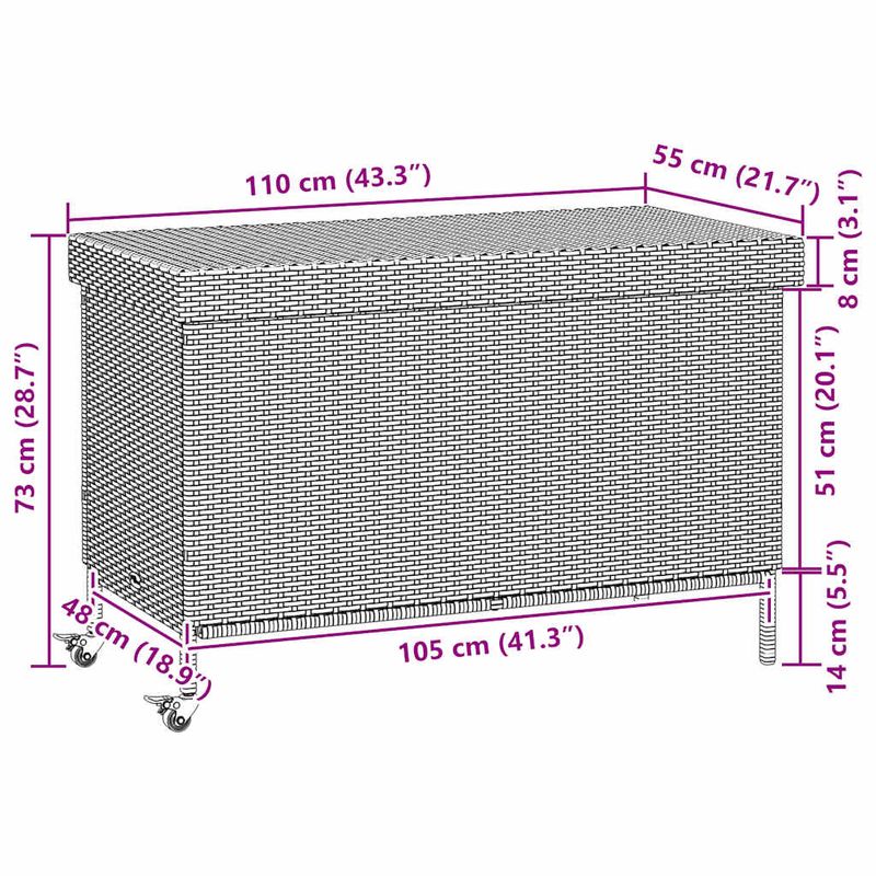 Casa si Gradina - Gradina si terasa - Mobilier exterior - Dulapuri si lazi depozitare exterior - Lada depozitare de gradina cu roti, maro 110x55x73 cm poliratan - Infinity.ro