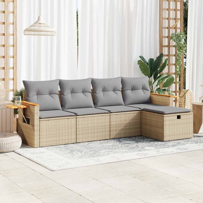 Casa si Gradina - Gradina si terasa - Mobilier exterior - Seturi mobila gradina - Set canapele de gradina cu perne, 5 piese, bej, poliratan - Infinity.ro