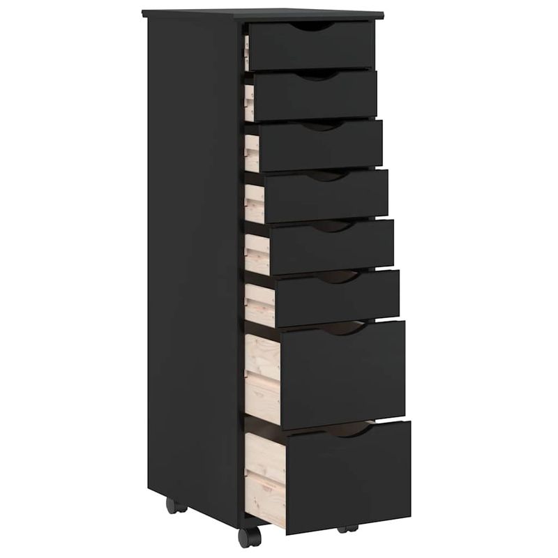 Casa si Gradina - Mobilier - Dulapuri si sifoniere - Dulapuri - Dulap rulant cu sertare „MOSS” din lemn masiv de pin negru - Infinity.ro