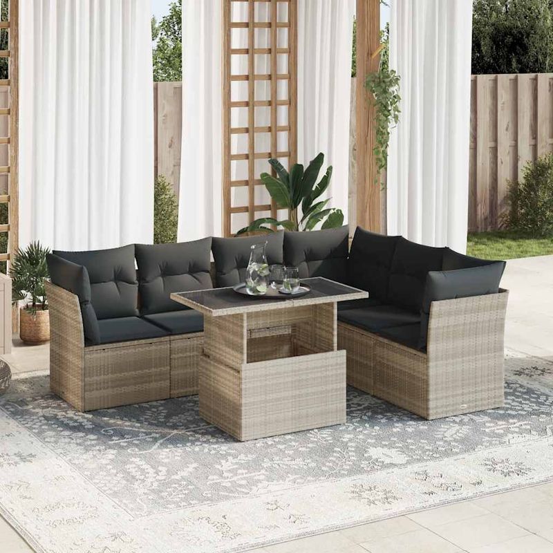 Casa si Gradina - Gradina si terasa - Mobilier exterior - Seturi mobila gradina - Set canapele de gradina cu perne, 7piese gri deschis poliratan - Infinity.ro