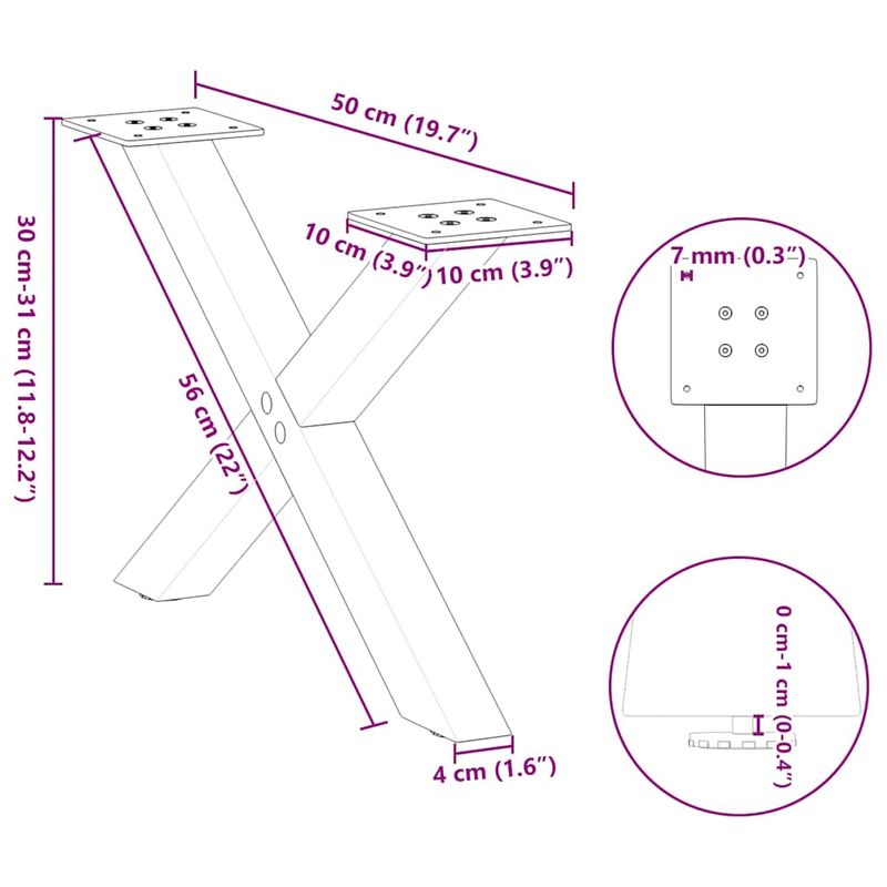 Casa si Gradina - Mobilier - Feronerie si accesorii mobila - Picioare masuta de cafea in forma de X, 2 buc Antracit Otel, mărime 50x(30-31) cm (40 mm) - Infinity.ro