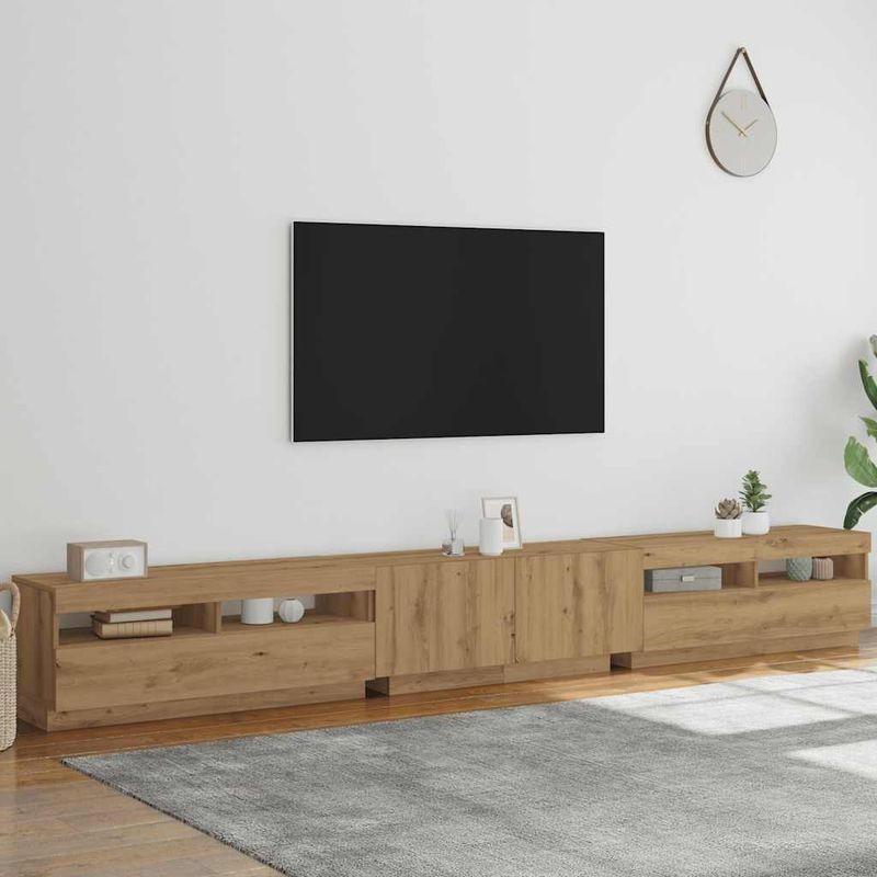 Casa si Gradina - Mobilier - Comode si corpuri - Comode - Dulap TV cu LED stejar artizanal 300x35x40 cm lemn prelucrat - Infinity.ro