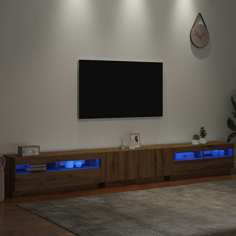 Casa si Gradina - Mobilier - Comode si corpuri - Comode - Dulap TV cu LED stejar artizanal 300x35x40 cm lemn prelucrat - Infinity.ro