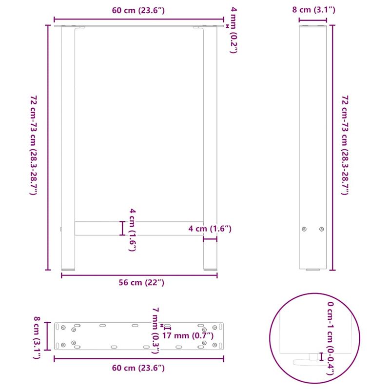 Casa si Gradina - Mobilier - Feronerie si accesorii mobila - Picioare masuta de cafea Negru 2 buc 60x(72-73) cm Otel - Infinity.ro