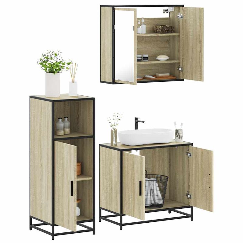 Casa si Gradina - Mobilier - Seturi de mobilier - Seturi baie - Set mobilier de baie, 3 piese, stejar sonoma, lemn prelucrat - Infinity.ro