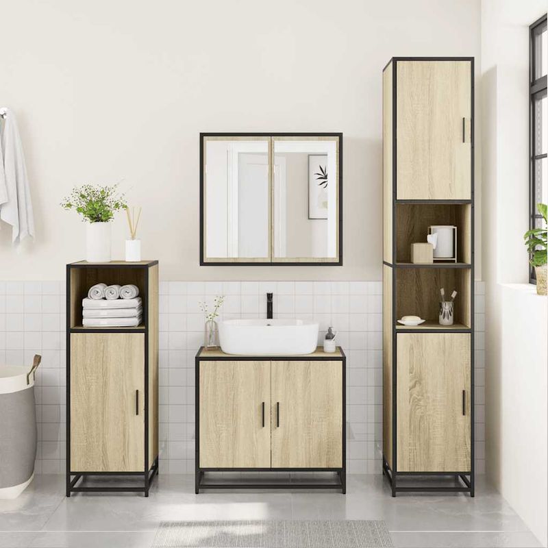 Casa si Gradina - Mobilier - Seturi de mobilier - Seturi baie - Set mobilier de baie, 3 piese, stejar sonoma, lemn prelucrat - Infinity.ro