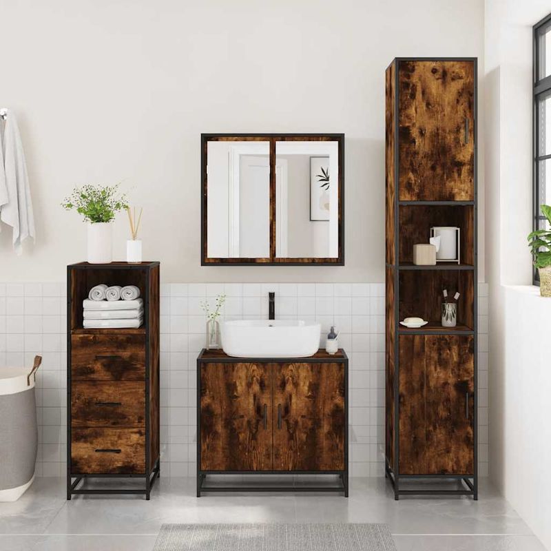 Casa si Gradina - Mobilier - Seturi de mobilier - Seturi baie - Set mobilier de baie, 3 piese, stejar fumuriu, lemn prelucrat - Infinity.ro