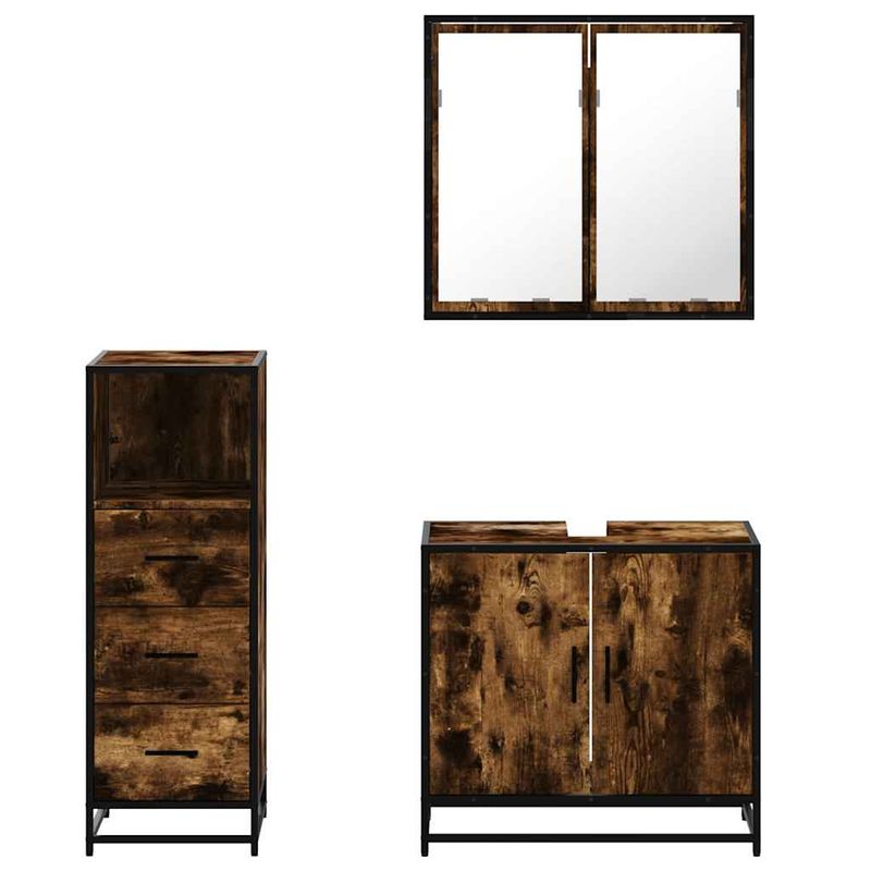 Casa si Gradina - Mobilier - Seturi de mobilier - Seturi baie - Set mobilier de baie, 3 piese, stejar fumuriu, lemn prelucrat - Infinity.ro