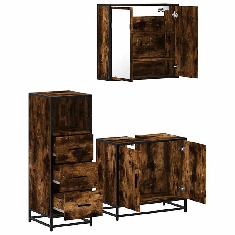 Casa si Gradina - Mobilier - Seturi de mobilier - Seturi baie - Set mobilier de baie, 3 piese, stejar fumuriu, lemn prelucrat - Infinity.ro