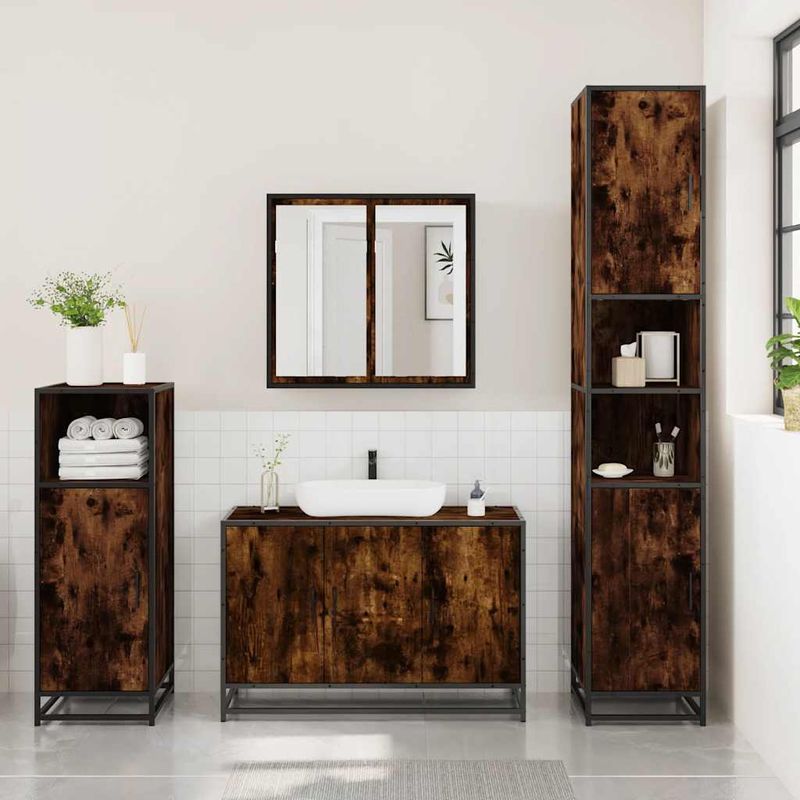Casa si Gradina - Mobilier - Seturi de mobilier - Seturi baie - Set mobilier de baie, 3 piese, stejar fumuriu, lemn prelucrat - Infinity.ro