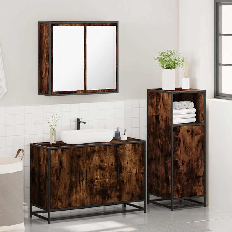 Casa si Gradina - Mobilier - Seturi de mobilier - Seturi baie - Set mobilier de baie, 3 piese, stejar fumuriu, lemn prelucrat - Infinity.ro