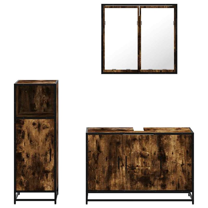 Casa si Gradina - Mobilier - Seturi de mobilier - Seturi baie - Set mobilier de baie, 3 piese, stejar fumuriu, lemn prelucrat - Infinity.ro