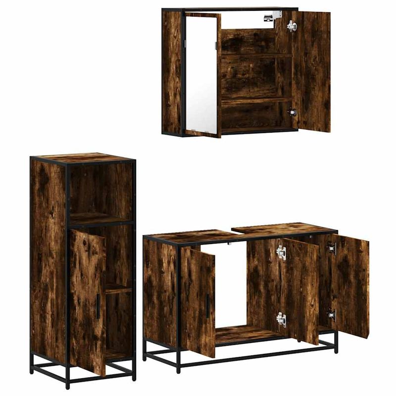 Casa si Gradina - Mobilier - Seturi de mobilier - Seturi baie - Set mobilier de baie, 3 piese, stejar fumuriu, lemn prelucrat - Infinity.ro