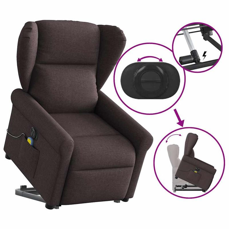 Ingrijire personala si Cosmetice - Sanatate si wellness - Articole wellness - Fotolii de masaj - Fotoliu electric masaj rabatabil cu ridicare maro inchis textil - Infinity.ro
