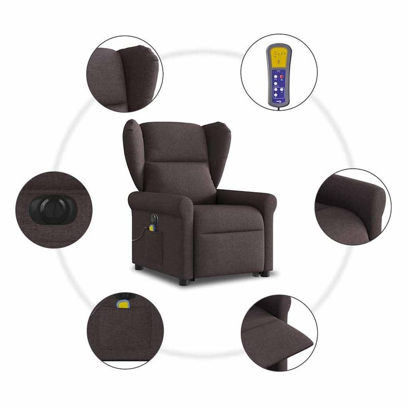 Ingrijire personala si Cosmetice - Sanatate si wellness - Articole wellness - Fotolii de masaj - Fotoliu electric masaj rabatabil cu ridicare maro inchis textil - Infinity.ro