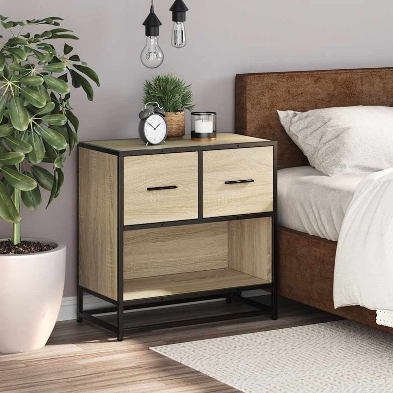 Casa si Gradina - Mobilier - Comode si corpuri - Noptiere - Noptiera din stejar Sonoma 60x31x60 cm lemn prelucrat si metal - Infinity.ro