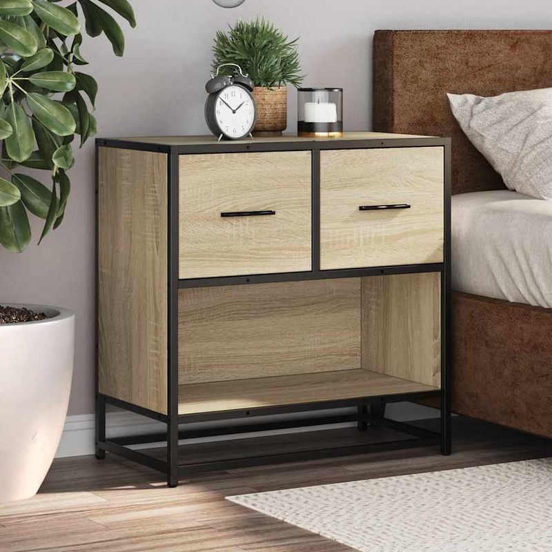 Casa si Gradina - Mobilier - Comode si corpuri - Noptiere - Noptiera din stejar Sonoma 60x31x60 cm lemn prelucrat si metal - Infinity.ro