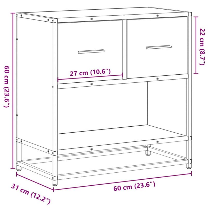 Casa si Gradina - Mobilier - Comode si corpuri - Noptiere - Noptiera din stejar Sonoma 60x31x60 cm lemn prelucrat si metal - Infinity.ro