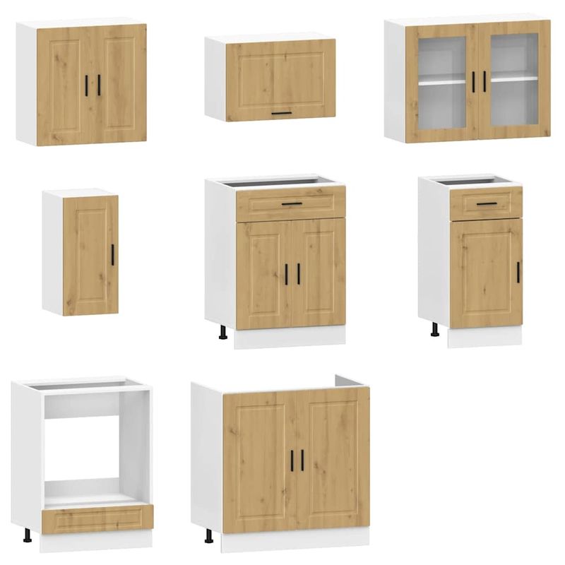 Casa si Gradina - Mobilier - Comode si corpuri - Corpuri bucatarie - Set dulap de bucatarie 8 piese „Kalmar” stejar artizanal lemn - Infinity.ro
