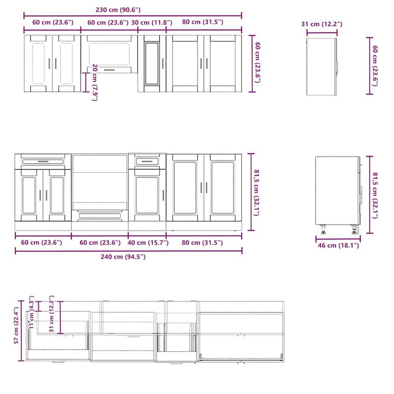Casa si Gradina - Mobilier - Comode si corpuri - Corpuri bucatarie - Set dulap de bucatarie 8 piese „Kalmar” stejar artizanal lemn - Infinity.ro