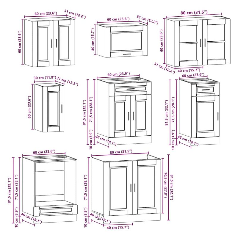 Casa si Gradina - Mobilier - Comode si corpuri - Corpuri bucatarie - Set dulap de bucatarie 8 piese „Kalmar” stejar artizanal lemn - Infinity.ro