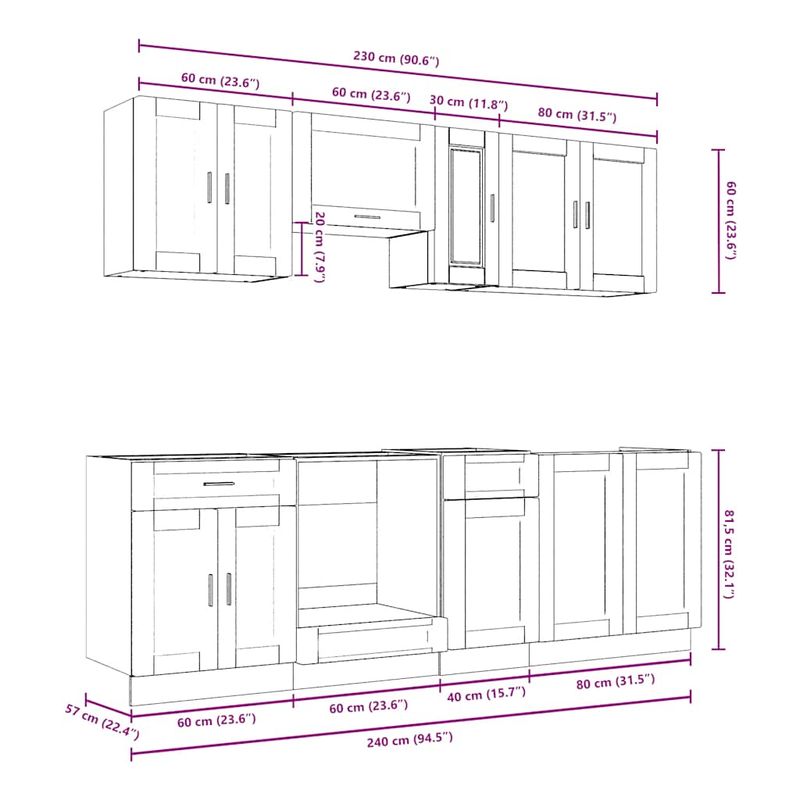 Casa si Gradina - Mobilier - Comode si corpuri - Corpuri bucatarie - Set dulap de bucatarie 8 piese „Kalmar” stejar artizanal lemn - Infinity.ro