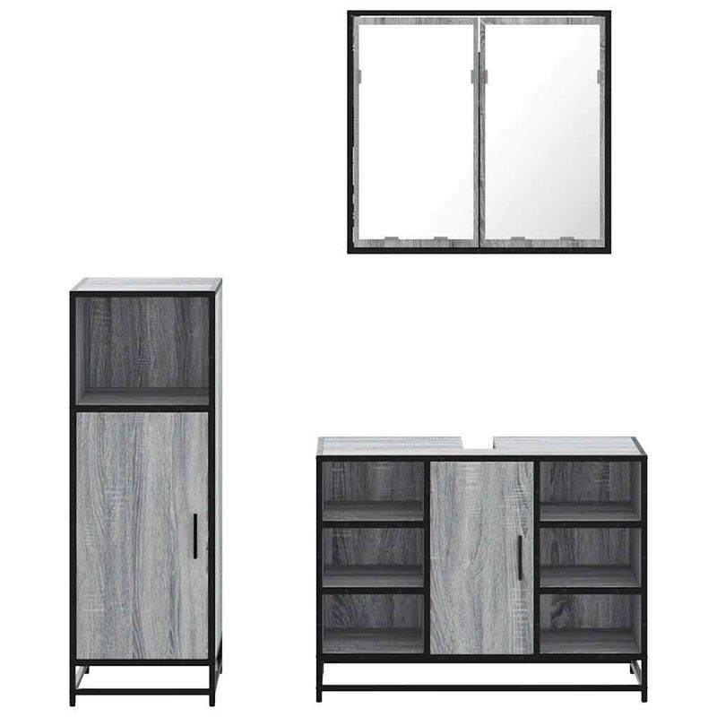Casa si Gradina - Mobilier - Seturi de mobilier - Seturi baie - Set mobilier de baie, 3 piese, gri sonoma, lemn prelucrat - Infinity.ro