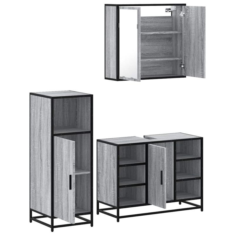 Casa si Gradina - Mobilier - Seturi de mobilier - Seturi baie - Set mobilier de baie, 3 piese, gri sonoma, lemn prelucrat - Infinity.ro
