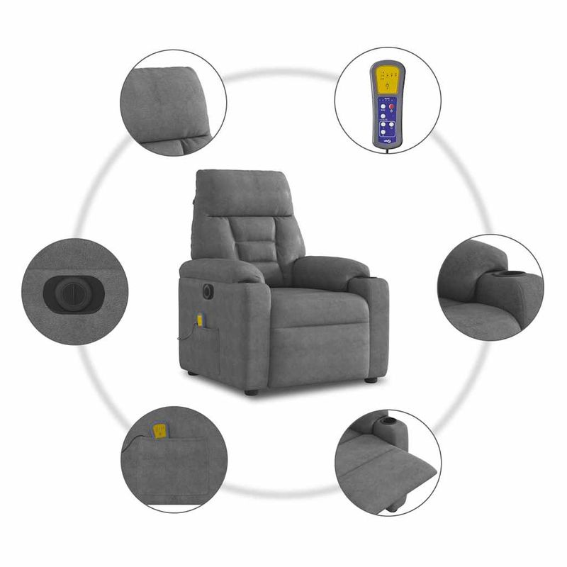 Ingrijire personala si Cosmetice - Sanatate si wellness - Articole wellness - Fotolii de masaj - Fotoliu de masaj rabatabil electric, gri inchis, microfibra - Infinity.ro