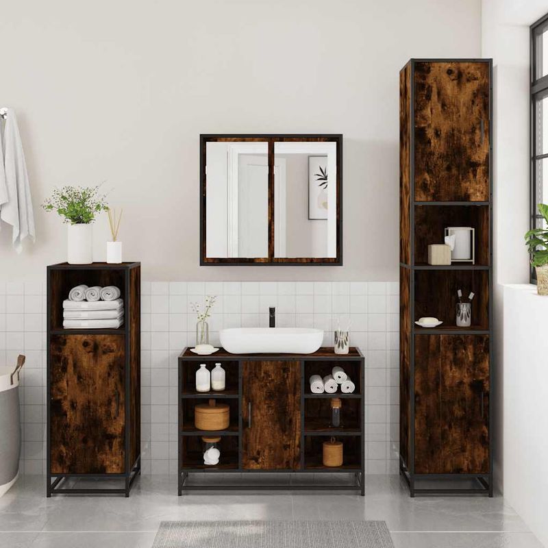 Casa si Gradina - Mobilier - Mobilier baie - Comode baie - Dulap chiuveta de baie stejar fumuriu 80x33x60 cm lemn compozit - Infinity.ro