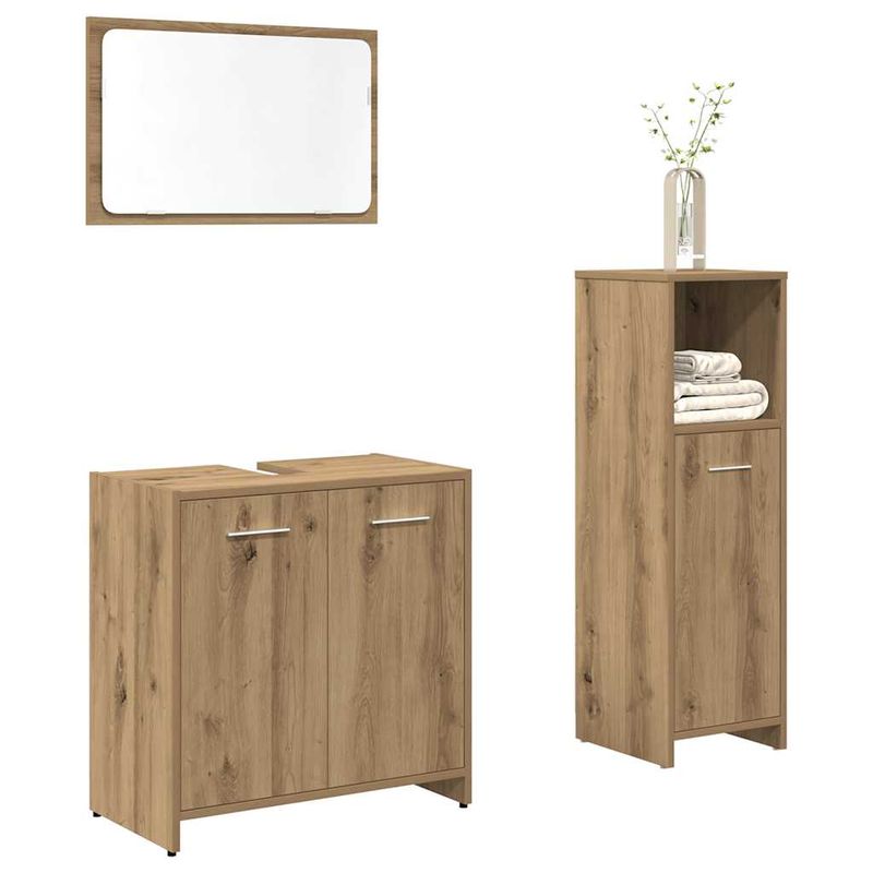 Casa si Gradina - Mobilier - Seturi de mobilier - Seturi baie - Set mobilier de baie, 3 piese, stejar artizanal, lemn prelucrat - Infinity.ro