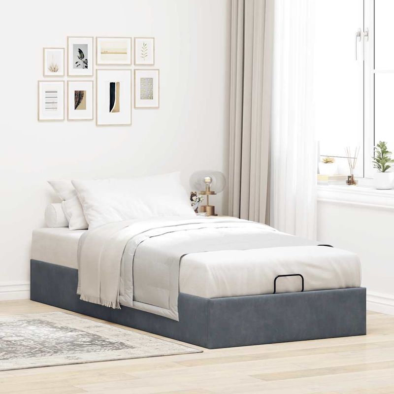 Casa si Gradina - Mobilier - Paturi si accesorii - Paturi - Cadru de pat otoman fara saltea Gri inchis 90x200 cm catifea - Infinity.ro