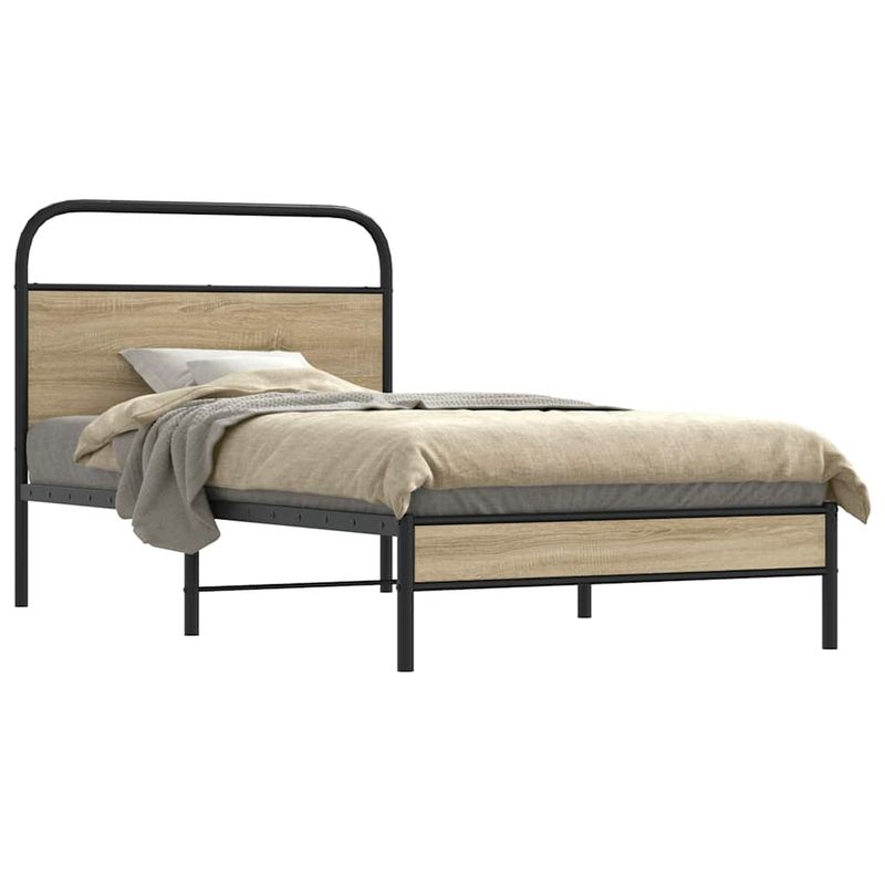 Casa si Gradina - Mobilier - Paturi si accesorii - Paturi - Cadru de pat fara saltea 90x190cm Stejar fumuriu lemn prelucrat, model cu tăblie de cap și tăblie de picioare joasă - Infinity.ro