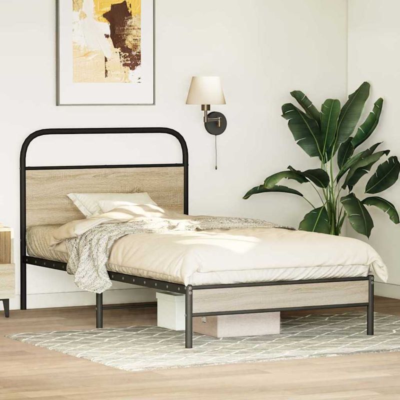 Casa si Gradina - Mobilier - Paturi si accesorii - Paturi - Cadru de pat fara saltea 90x190cm Stejar fumuriu lemn prelucrat, model cu tăblie de cap și tăblie de picioare joasă - Infinity.ro