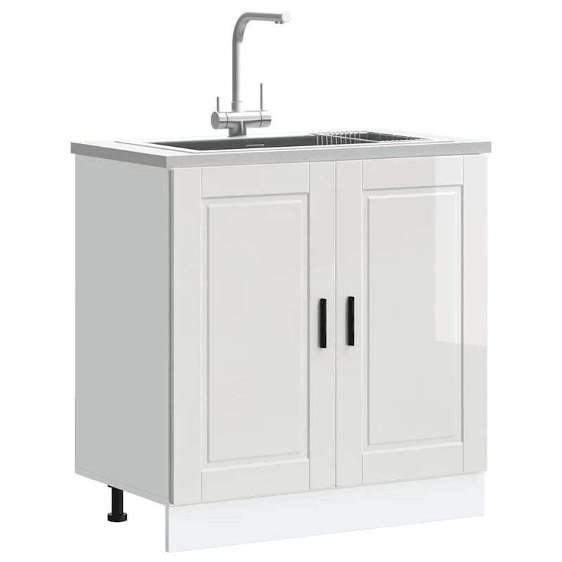 Casa si Gradina - Mobilier - Comode si corpuri - Corpuri bucatarie - Dulap de baza pentru chiuveta „Porto” alb lucios lemn de lemn - Infinity.ro