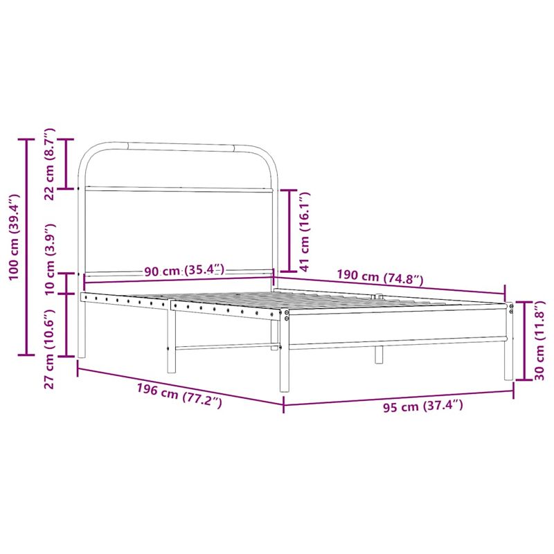 Casa si Gradina - Mobilier - Paturi si accesorii - Paturi - Cadru de pat fara saltea 90x190cm Stejar fumuriu lemn prelucrat, model cu tăblie de cap și tăblie de picioare joasă - Infinity.ro