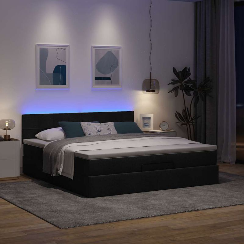 Casa si Gradina - Mobilier - Paturi si accesorii - Paturi - Cadru de pat otoman cu saltea tesatura neagra 160x200cm - Infinity.ro