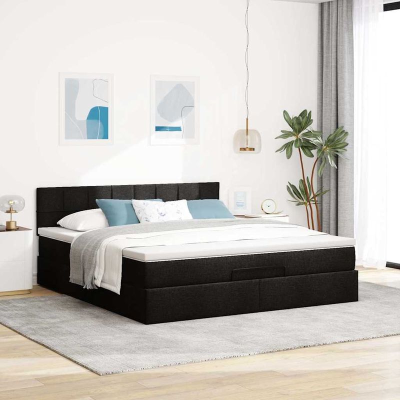 Casa si Gradina - Mobilier - Paturi si accesorii - Paturi - Cadru de pat otoman cu saltea tesatura neagra 160x200cm - Infinity.ro