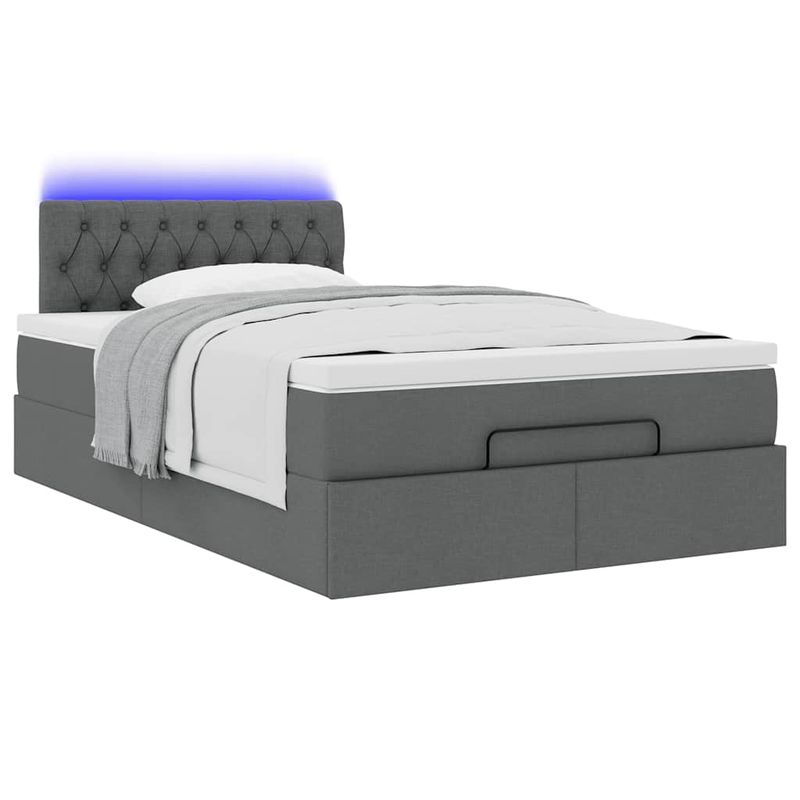 Casa si Gradina - Mobilier - Paturi si accesorii - Paturi - Pat otoman cu saltea tesatura gri inchis 120x200 cm, model design cu nasturi - Infinity.ro